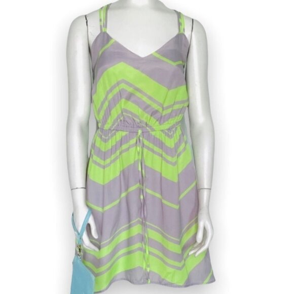 BESHOP SUMMER DRESS GEOMETRICAL GREEN GREY SPAGHETTI  STRAPS WOMEN SIZE SMALL - Picture 1 of 7